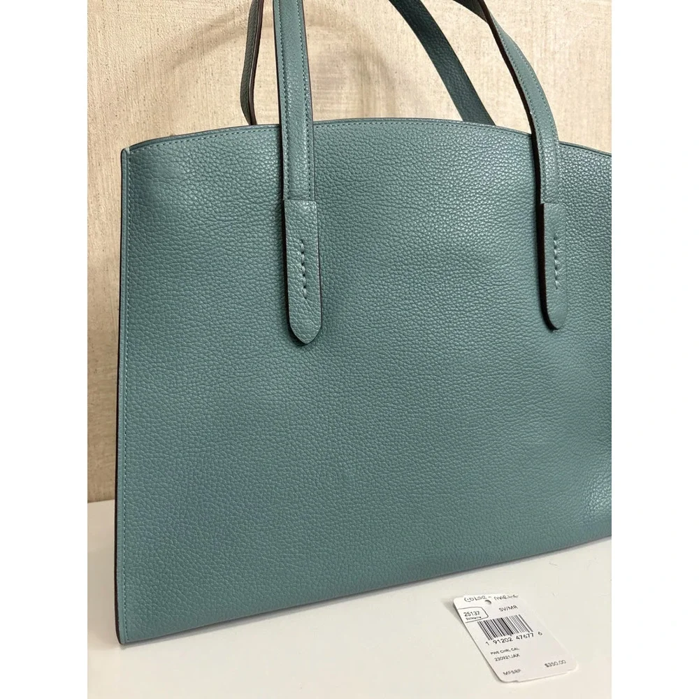 B6-006Coach Avenue Metallic Green Leather Carryall Satchel Tote Shoulder Bag NWT